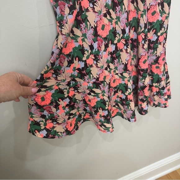 Jcrew Floral Tulip Hem Dress Black Green Pink Sleeveless - Picture 6 of 11